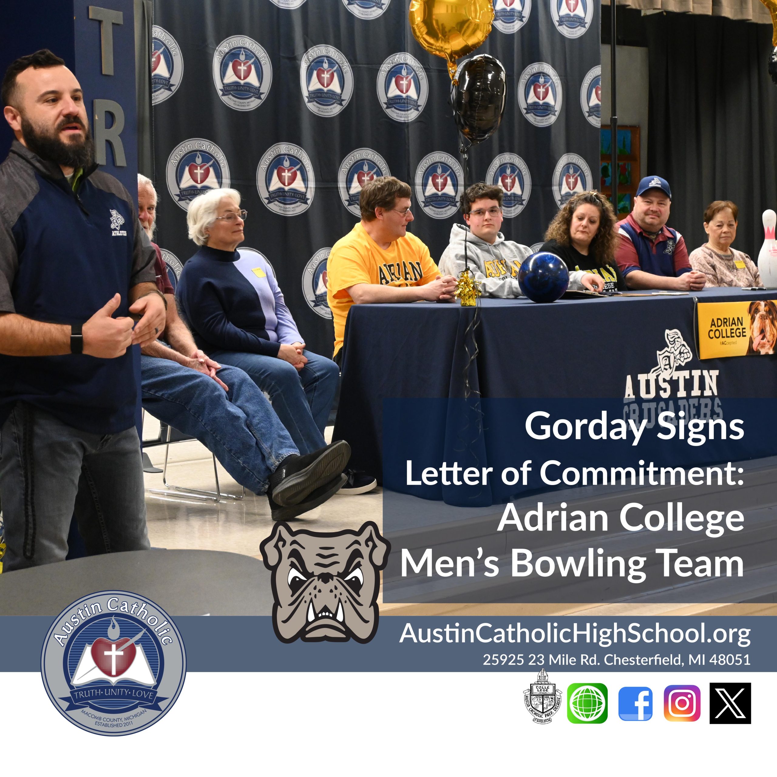 Nicholas Gorday Adrian College Men's Bowling Team letter of commitment