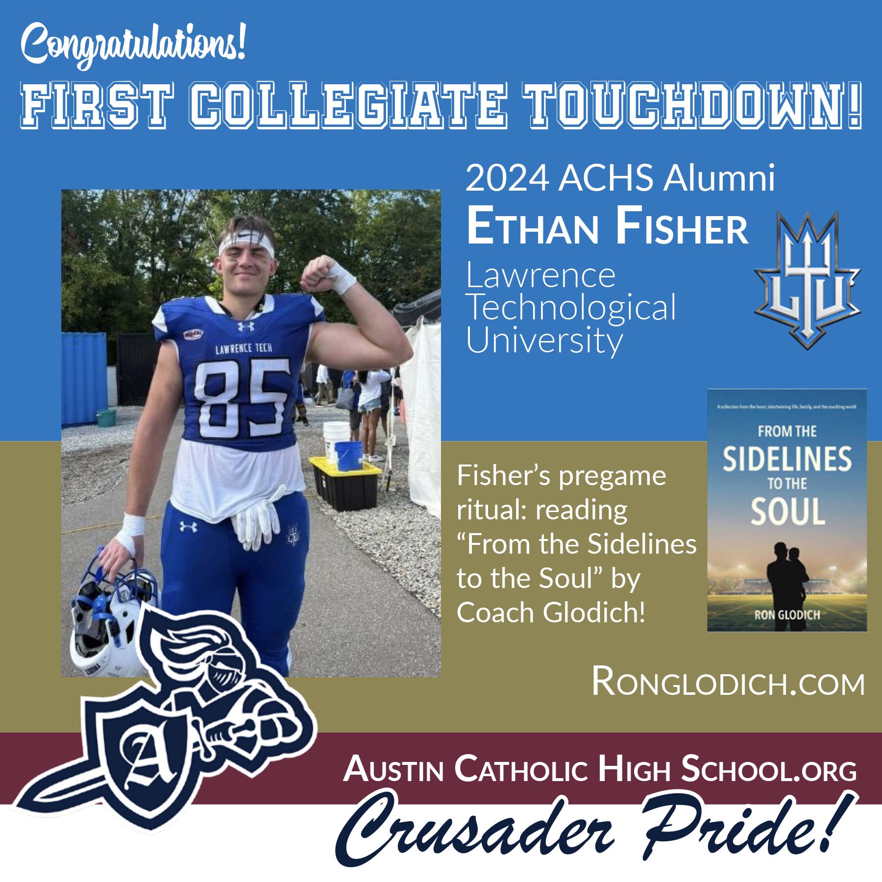 Austin Catholic High School Lawrence Tech Football Ethan Fisher 2026