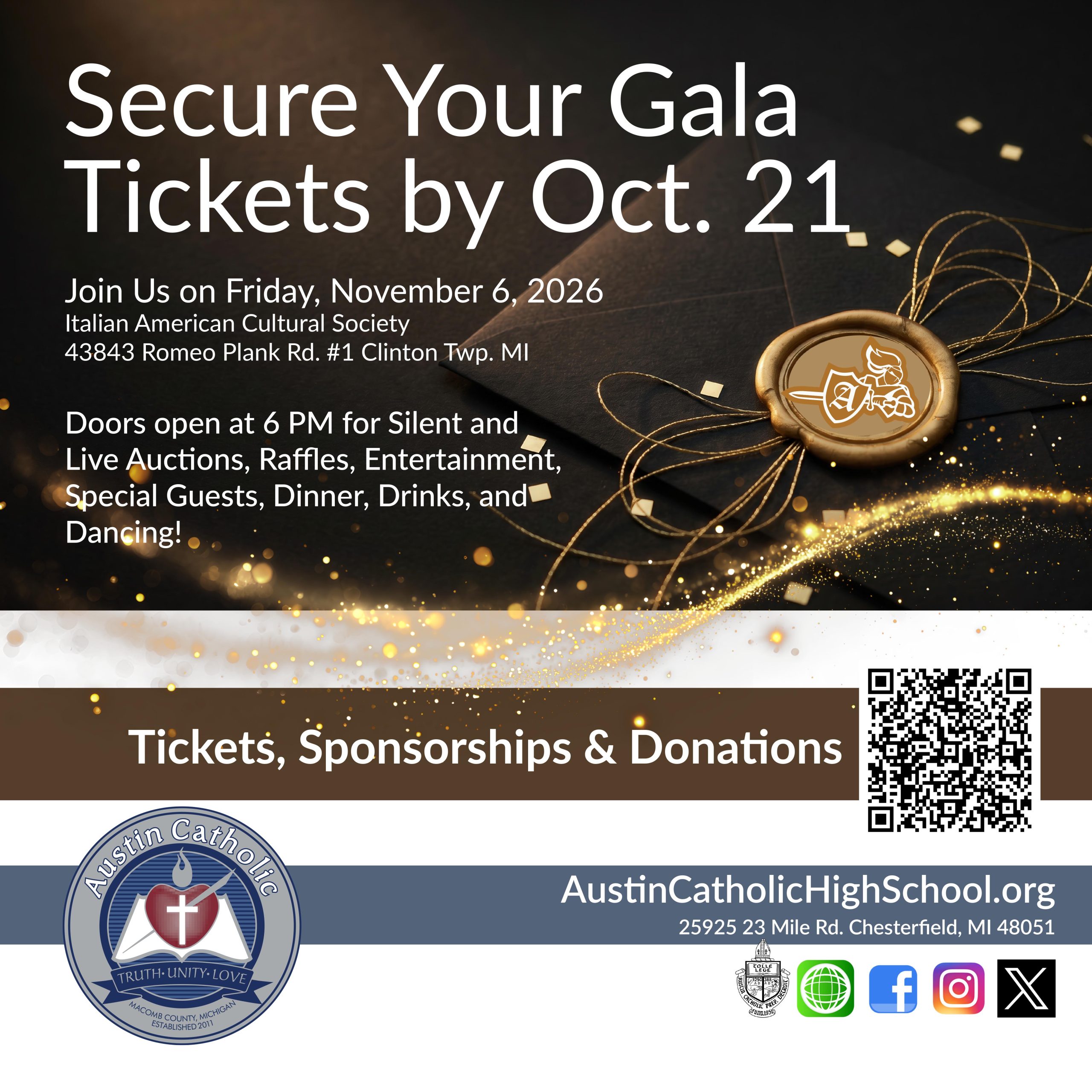 Austin Catholic High School Gala ticket deadline is October 21, 2026 